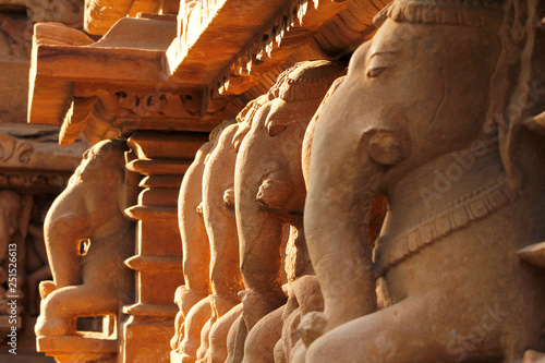 Beautiful Smiling Elephants Carving at Khajuraho Temple  Madhya Pradesh