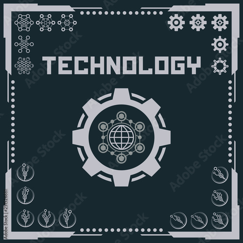 Technology logo and software components icons.