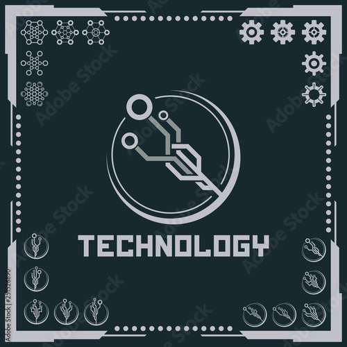 Technology logo and software components icons.