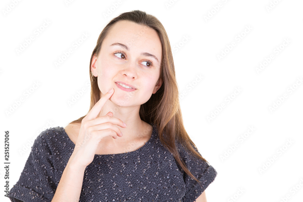 smiling young woman thinking about beautiful some things smiling young woman thinking about beautiful some things