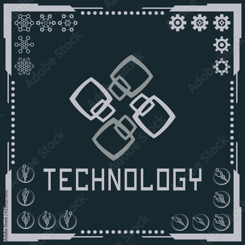 Technology logo and software components icons.