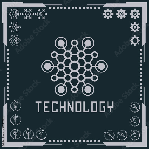 Technology logo and software components icons.