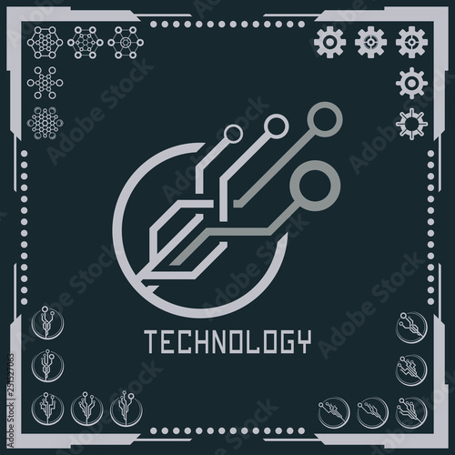 Technology logo and software components icons.