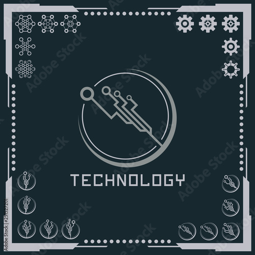 Technology logo and software components icons.