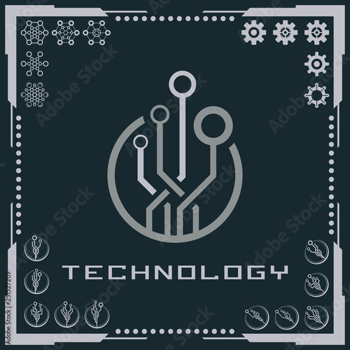 Technology logo and software components icons.