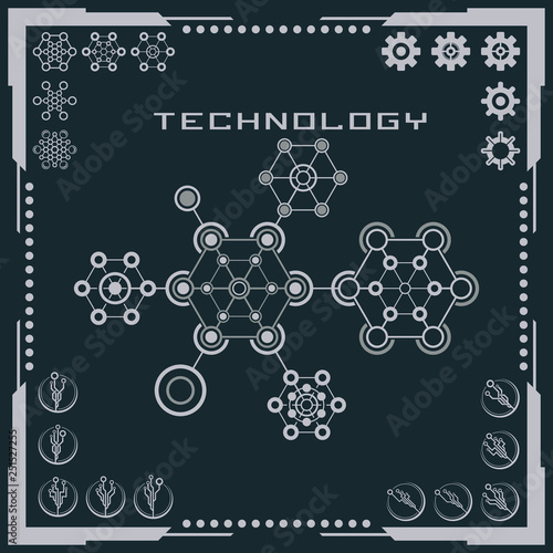 Technology logo and software components icons.