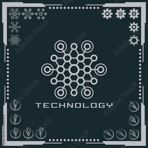 Technology logo and software components icons.