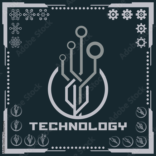 Technology logo and software components icons.
