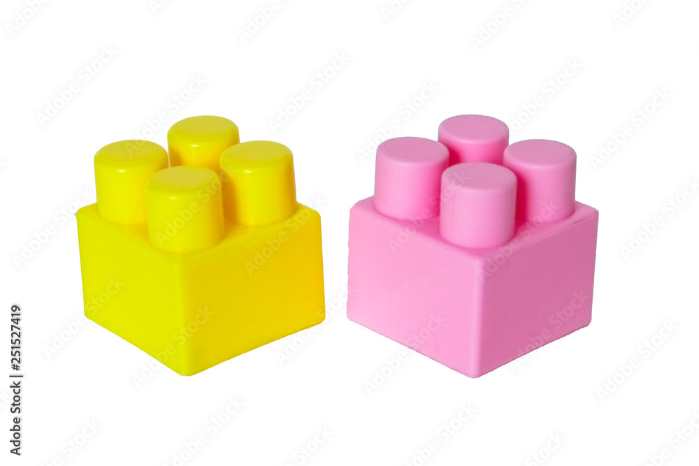 details of a children's plastic constructor on a white background. colored cubes. block. details of a children's plastic constructor on a white background. colored cubes. block.