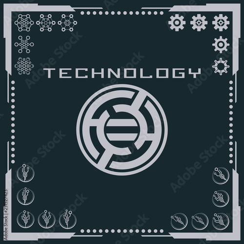 Technology logo and software components icons.
