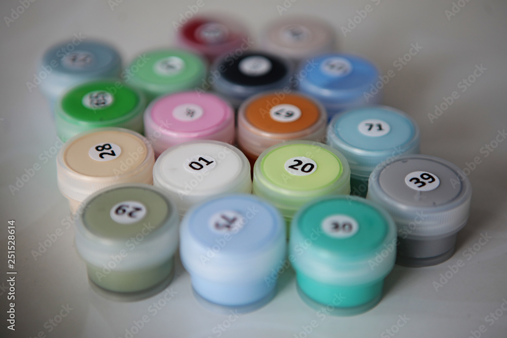 Different capsules jars with paint with number for easier painting for newbies Different capsules jars with paint with number for easier painting for newbies