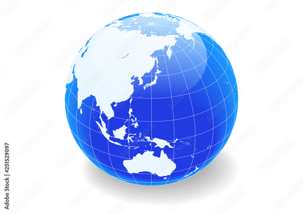 白い背景と青色の地球と罫線・緯線-ベクターイラスト