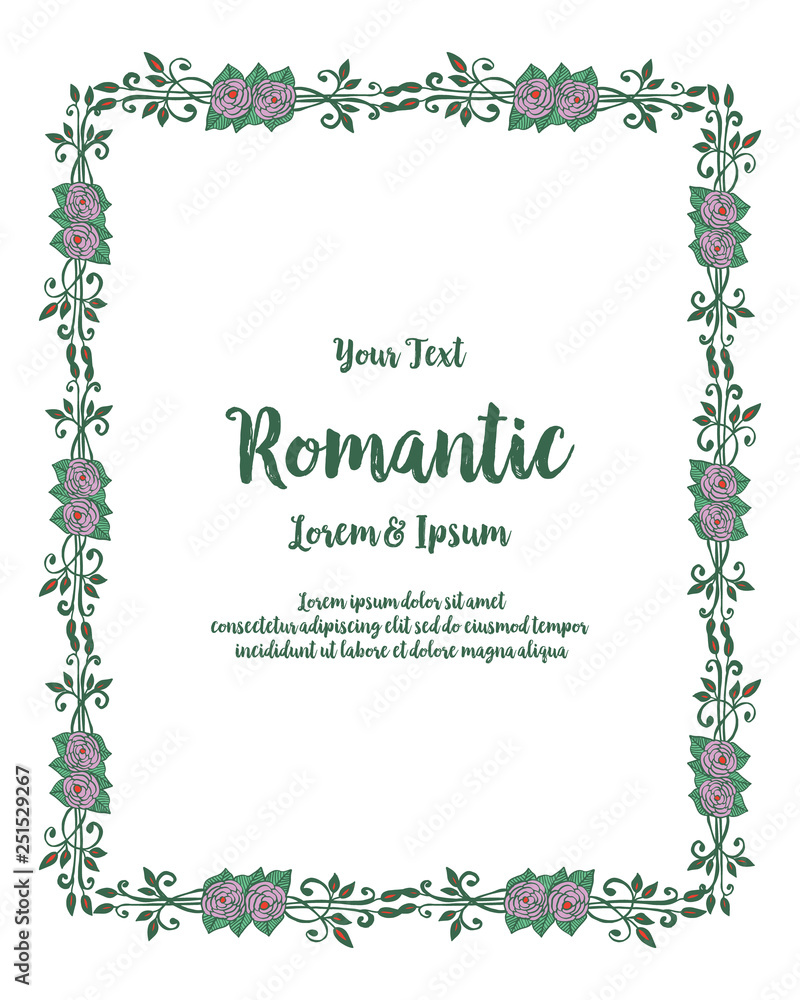 Vector illustration lettering romantic with beautiful floral frame hand drawn Vector illustration lettering romantic with beautiful floral frame hand drawn