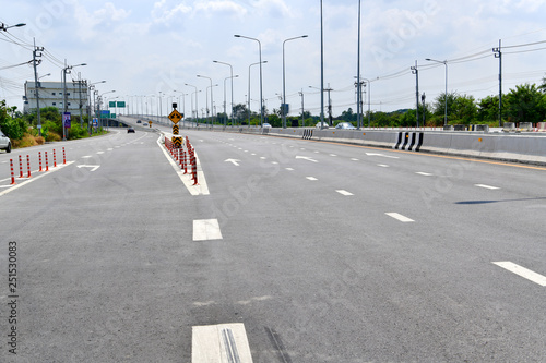 Crash Cushion on the road. Anchorless Non-Redirective Impact Attenuator. photo