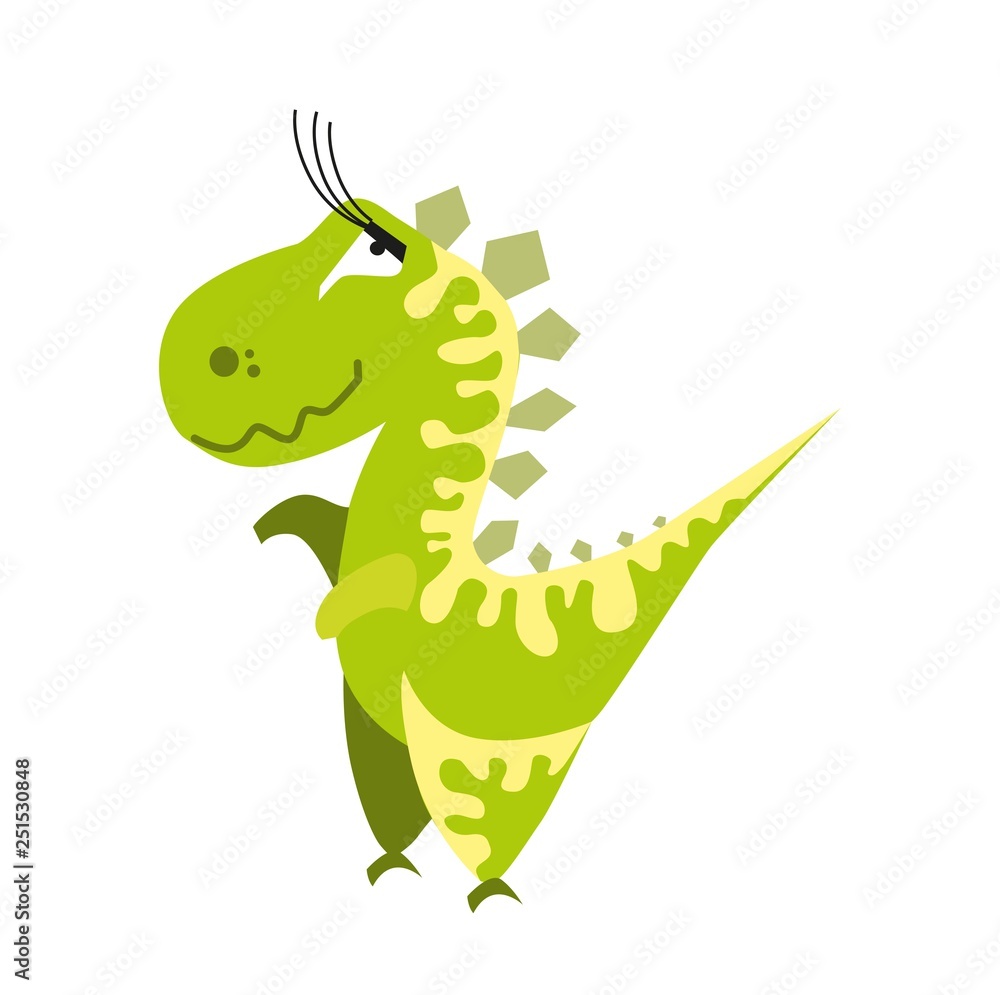 Fototapeta premium Cute green dinosaur. Cartoon dino. Vector illustration. Tyrannosaurus