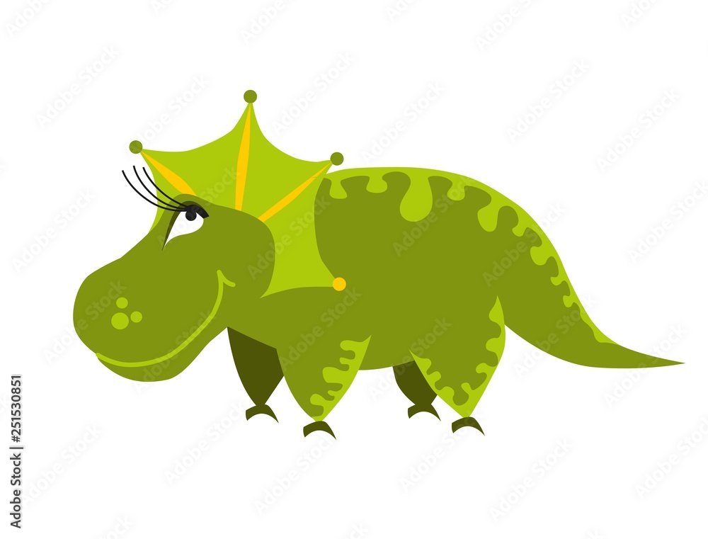 Fototapeta premium Cute green dinosaur. Cartoon dino. Vector illustration. Triceratops