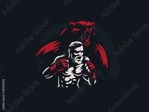 Fighter mixed martial arts with bear.