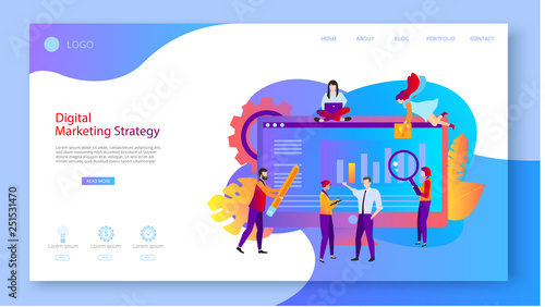 Digital marketing strategy for business projects. Presentation, landing page or webpage design template.