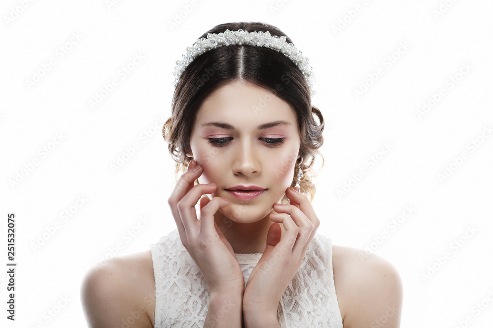 adorable young bride with gorgeous diadem in her hair adorable young bride with gorgeous diadem in her hair
