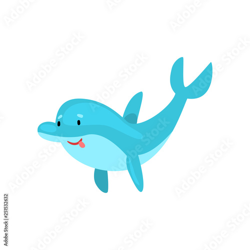 Cute Smiling Dolphin Cartoon Sea Animal Character Vector Illustration