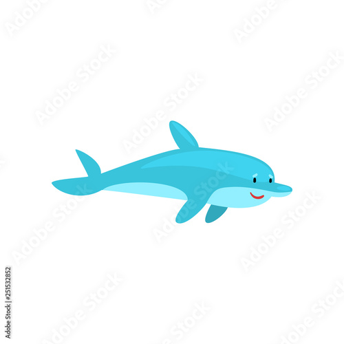 Cute Cheerful Dolphin Cartoon Sea Animal Character Vector Illustration