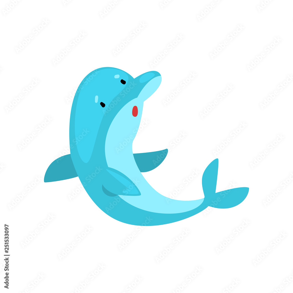 Obraz premium Lovely Dolphin Simming, Cartoon Sea Animal Character Vector Illustration