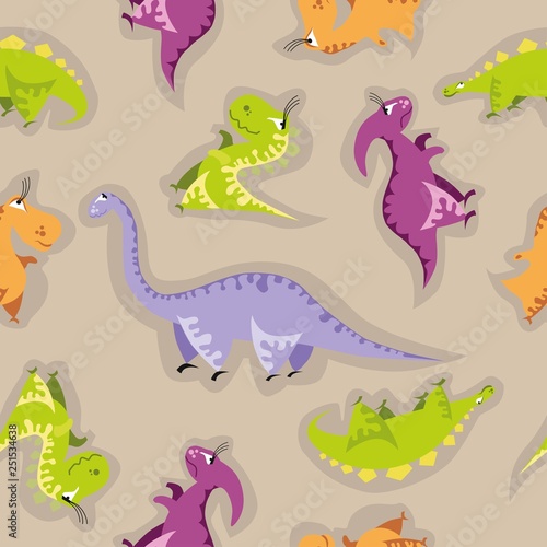 Seamless dinosaur pattern. Animal background with colorful dino. Vector illustration.