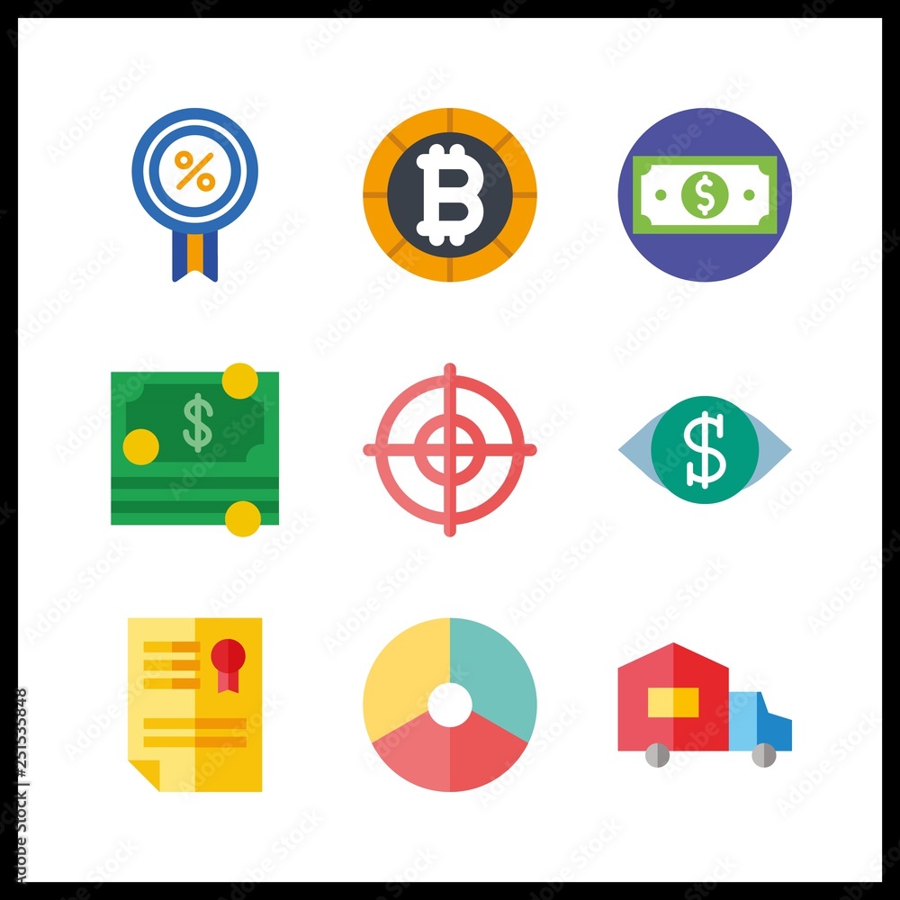 9 investment icon. Vector illustration investment set. pie chart and title icons for investment works 9 investment icon. Vector illustration investment set. pie chart and title icons for investment works