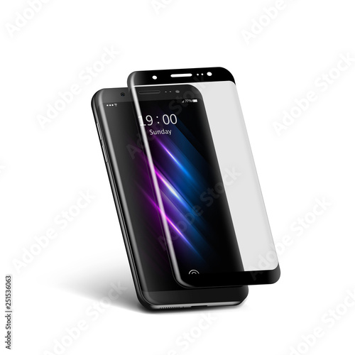 Smart phone with screen protector isolated on white background