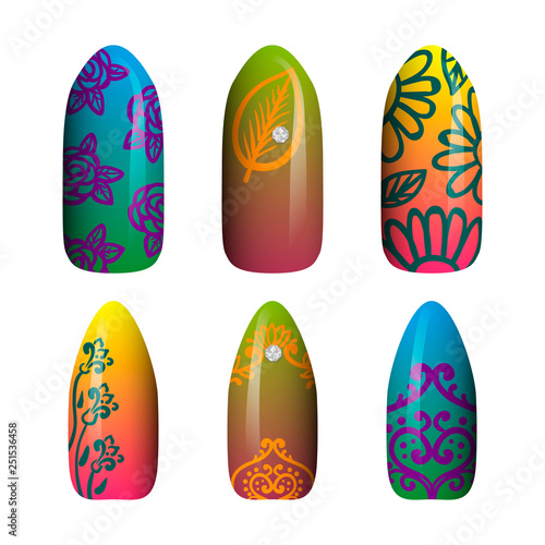 set of colored painted nail stickers. manicure art. nail polish. isolated on a white background