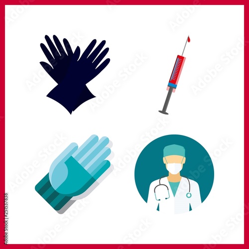 4 glove icon. Vector illustration glove set. gloves and surgeon icons for glove works