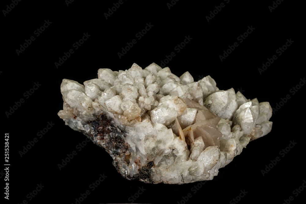 Macro mineral stone quartz calcite on a black background Macro mineral stone quartz calcite on a black background