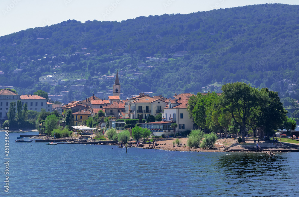 Lake Maggiore - Italy, a glimpse of the Borromean Islands from the departing ferry