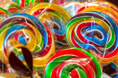 Colorful Colorful lollipop swirl, background from delicious multicolored candy