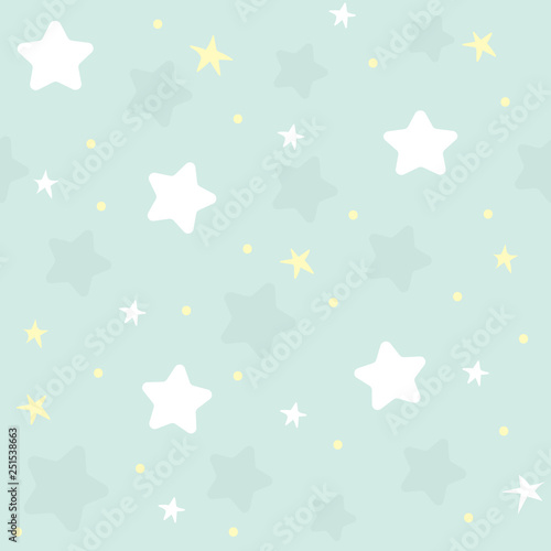 Cute colorful pastel stars. Cartoon repeat seamless pattern for kids or baby shower. Vector illustration on pastel background. Best for kids, girl or boy.
