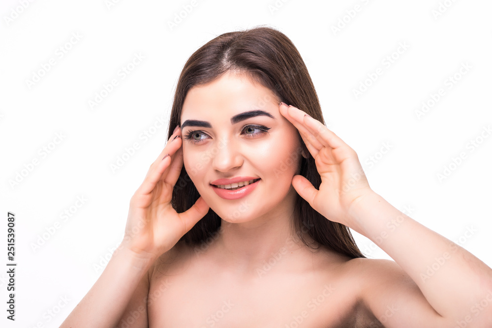 Healthy skin beautiful woman face close up clean skin beauty plastic surgery isolated on white background