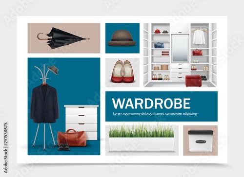Realistic Cloakroom Elements Set