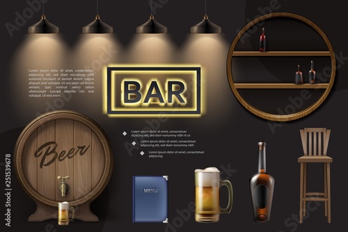 Realistic Pub Elements Composition