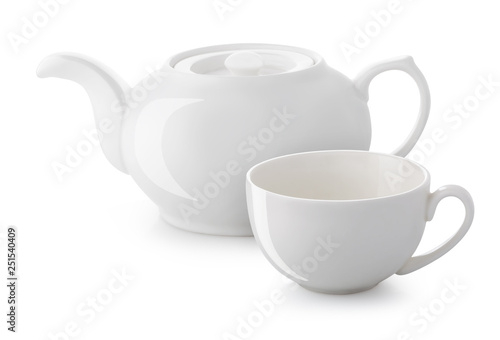 white teapot cup with highlights isolated on white background