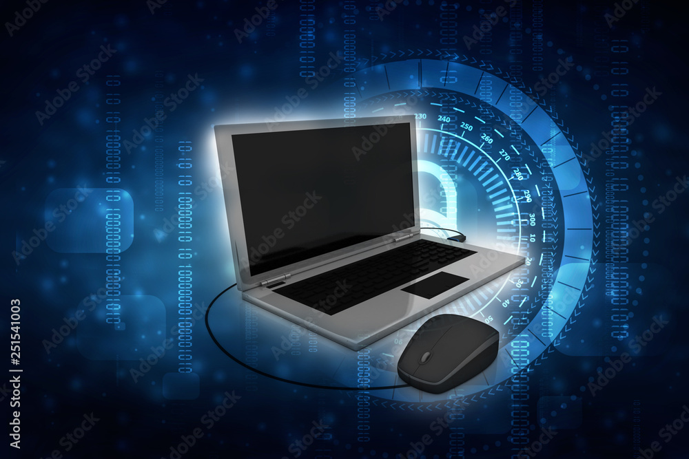 3d rendering laptop connected mouse 3d rendering laptop connected mouse