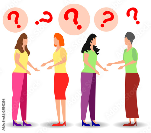 concept illustration of people frequently asked questions, waiting to be answered, answer to the metaphor of the question