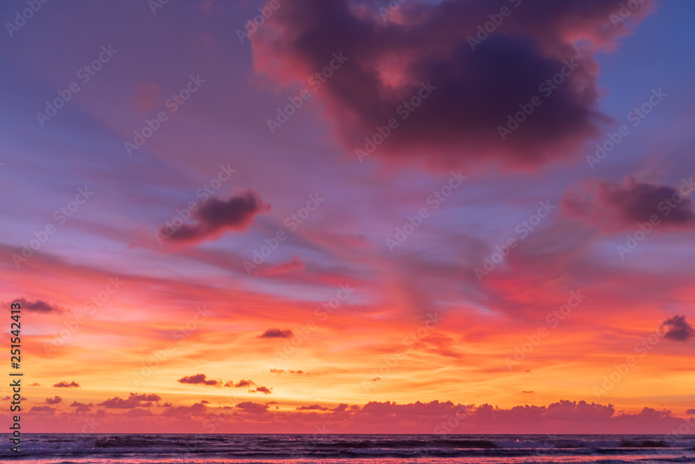 Copy space of sunset sky and cloudy at beach abstract background.