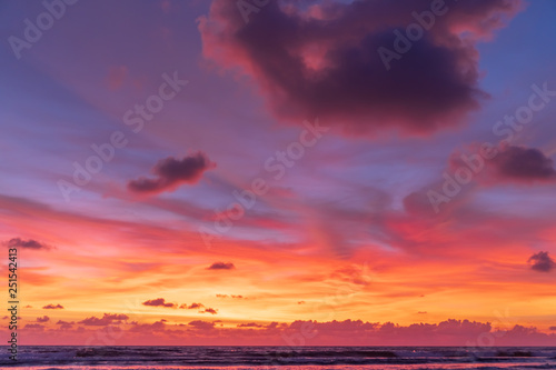Copy space of sunset sky and cloudy at beach abstract background.