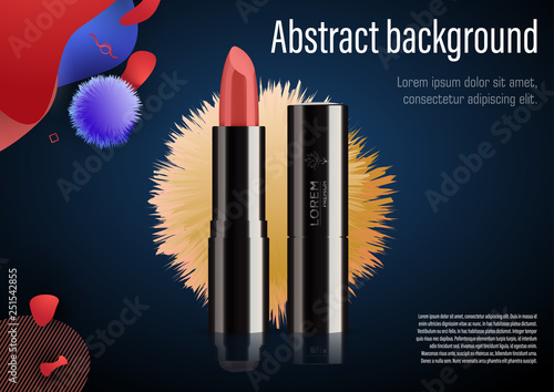 Lipstick mockup. Realistic illustration of lipstick vector mockup. Isolated on abstract background.