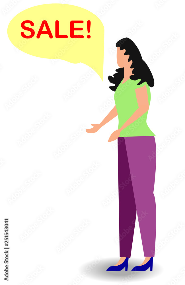 surprised woman face with open mouth and a sale speech bubble surprised woman face with open mouth and a sale speech bubble