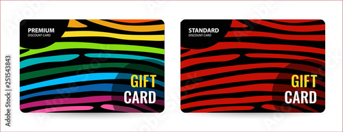 Bright card with rainbow and red stripes. Creative Gift card on black background. Universal dark flyer template for advertising your business. Vector Illustration.