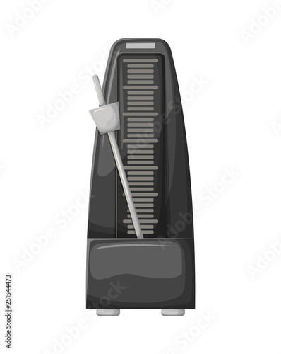 Metronome with pendulum in motion, metal equipment of music and beat mechanism vector. Black science rhythm equipment and glossy pendular education object