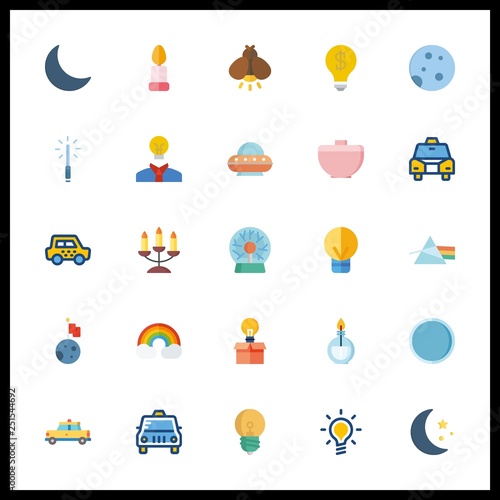 25 glowing icon. Vector illustration glowing set. crucicle and candelabra icons for glowing works