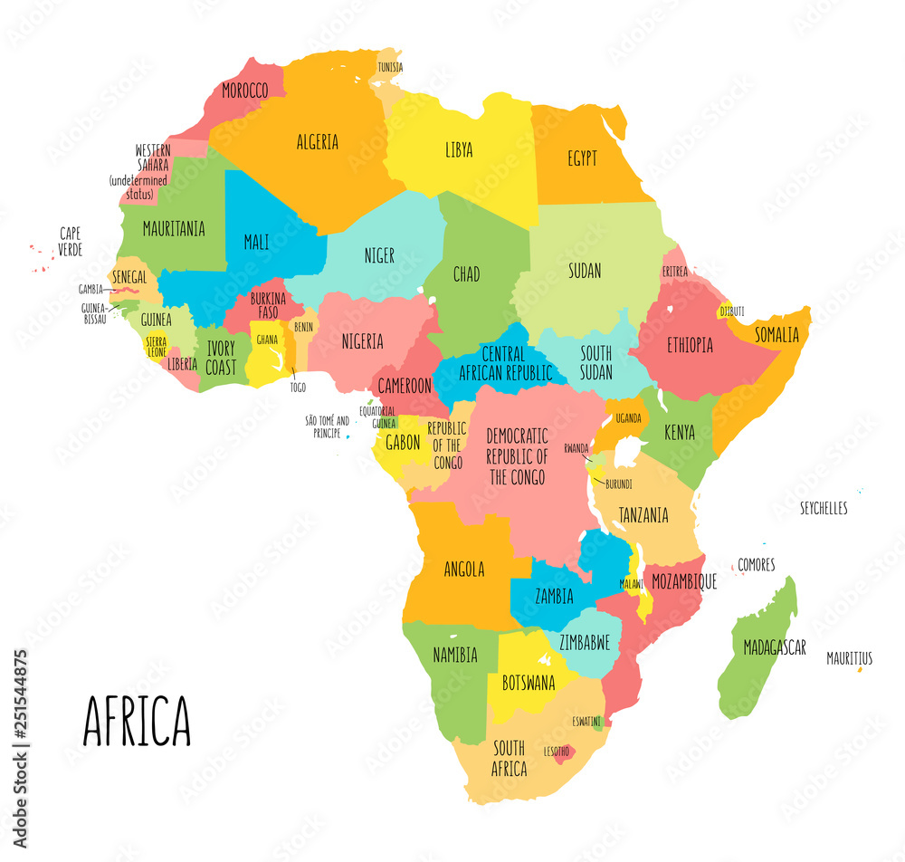 Colorful hand drawn political map of Africa. Stock Vector | Adobe Stock