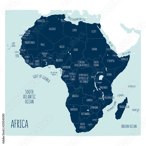Hand drawn political map of Africa.
